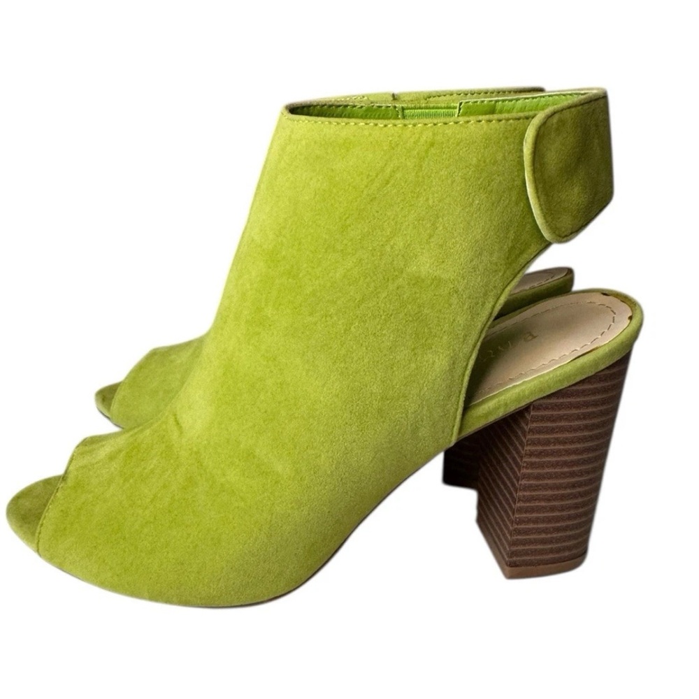 Bamboo Green Peep-Toe Block Heel Ankle Boots